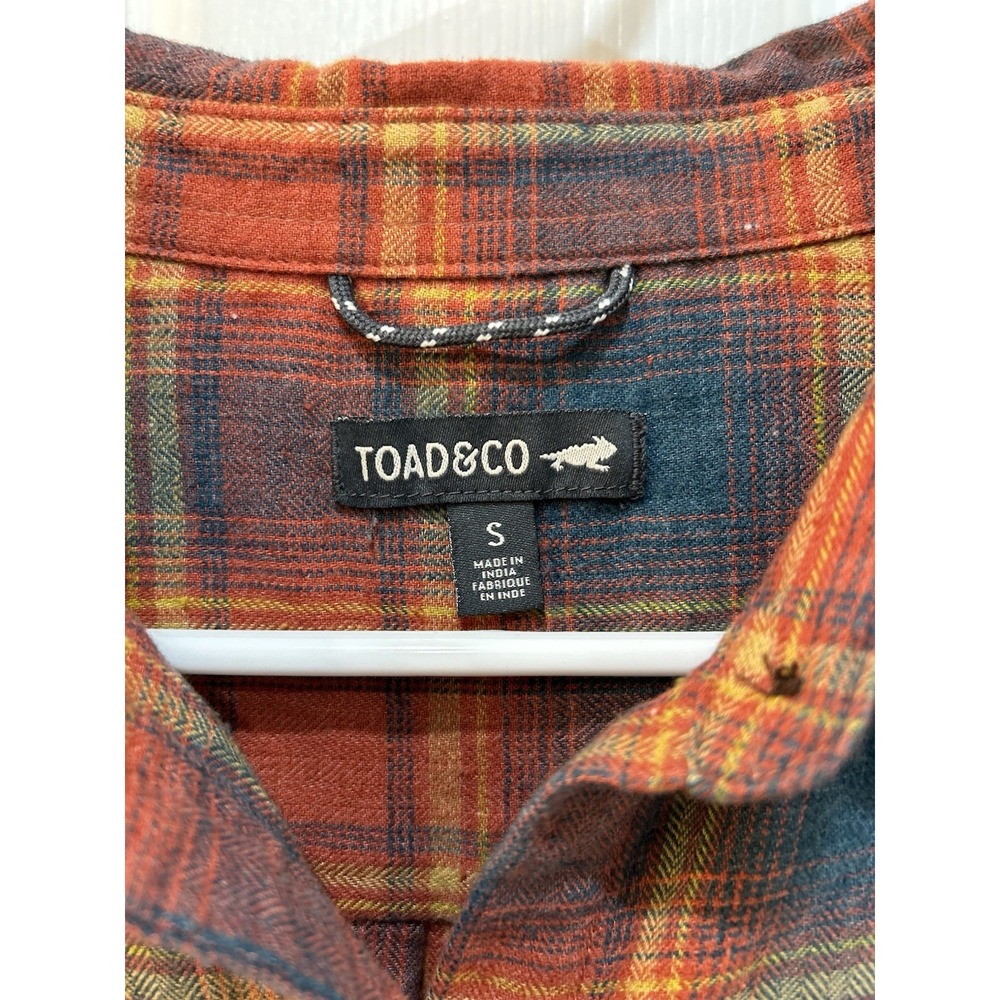 Toad & Co Orange Blue Plaid Flannel Button Up Sz S Long Sleeve Outdoor Gorpcore - Picture 3 of 9
